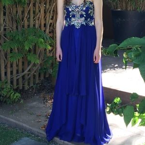 Royal blue strapless graduation/prom dress w/ iridescent jewels